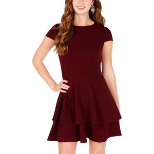 B Darlin Burgundy Layered Bottom Mini Dress